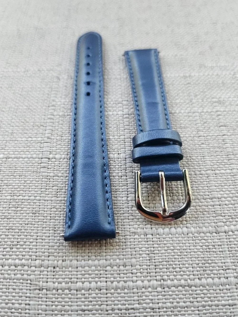 Replacement Strap Blue Leather Two Piece Strap for Watch 12mm New Unbranded